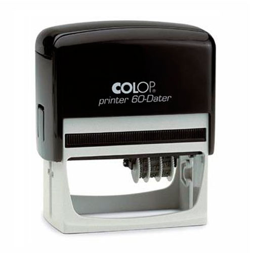 Carimbo Automático Colop Printer 60 Datador Descentralizado à Direita Placa Texto Retangular 38x76mm