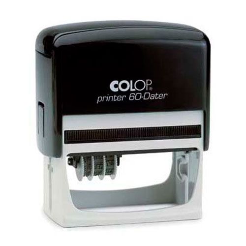 Carimbo Automático Colop Printer 60 Datador Descentralizado à Esquerda Placa Texto Retangular 38x76mm