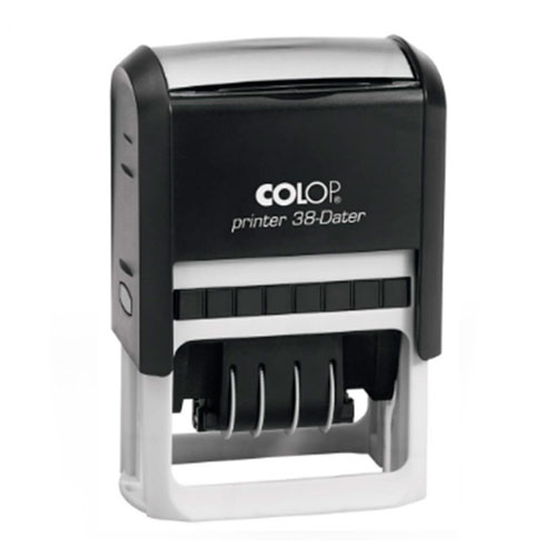 Carimbo Automático Colop Printer 38 Datador Preto Placa Texto Retangular 33x56mm