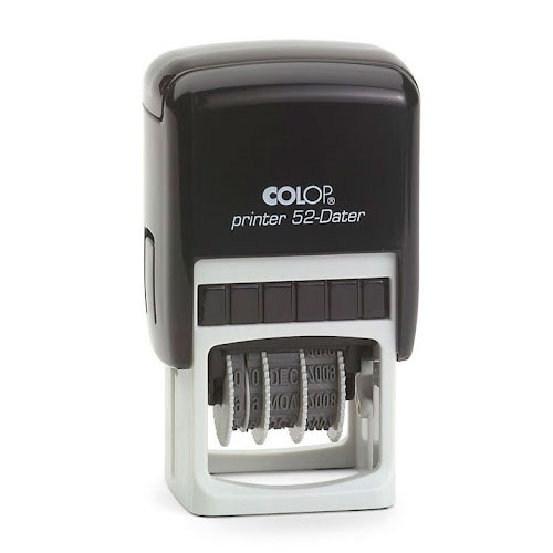 Carimbo Automático Colop Printer 52 Datador Preto Placa Texto Retangular 20x30mm