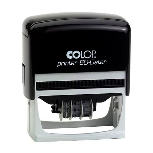 Carimbo Automático Colop Printer 60 Datador Preto Placa Texto Retangular 37x76mm