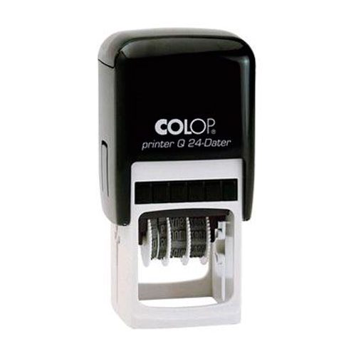 Carimbo Automático Colop Printer Q24 Datador Preto Placa Texto Quadrada 24x24mm