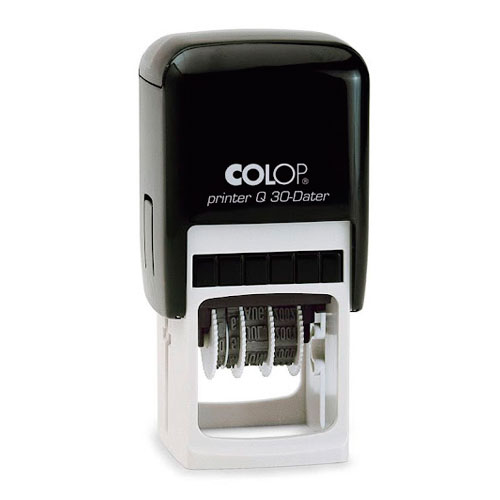 Carimbo Automático Colop Printer Q30 Datador Preto Placa Texto Quadrada 31x31mm