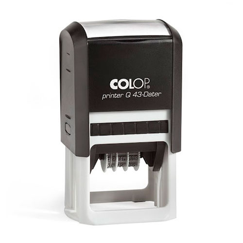 Carimbo Automático Colop Printer Q43 Datador Preto Placa Texto Quadrada 43x43mm