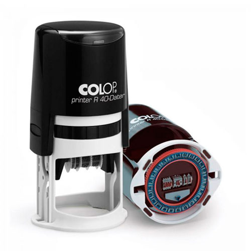 Carimbo Automático Colop Printer R40 Datador Relogio Preto Placa Texto Redonda 24 Horas