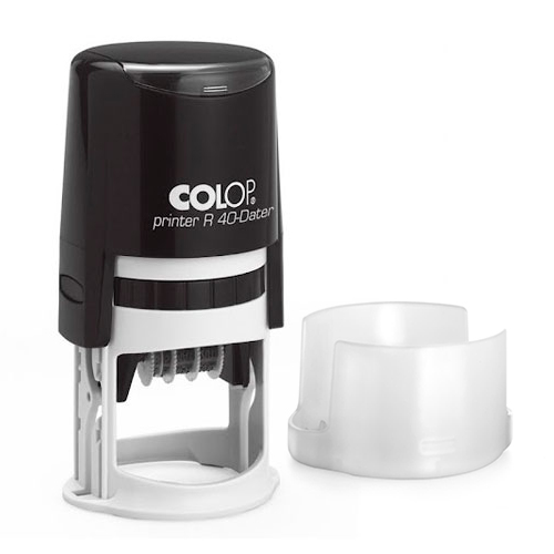 Carimbo Automático Colop Printer R40 Datador Preto Placa Texto Redonda 40mm