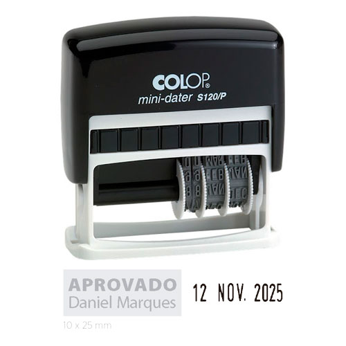 Carimbo Automático Colop Printer S120/p Mini Datador Placa Texto Retangular 10x25mm