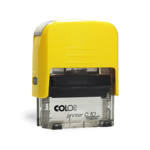 Carimbo Automatico Colop Printer Compacto 10 Amarelo com Base Transparente Placa Texto Retangular 10x27mm