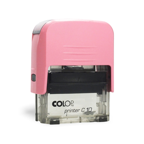 Carimbo Automatico Colop Printer Compacto 10 Rosa Bebê com Base Tranparente Placa Texto Retangular 10x27mm