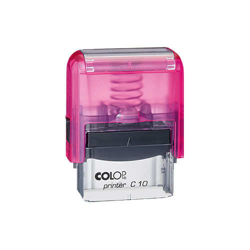 Carimbo Automatico Colop Printer Compacto 10 Rosa Morango Translúcido Placa Texto Retangular 10x27mm