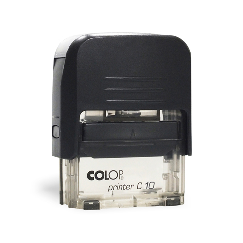 Carimbo Automatico Colop Printer Compacto 10 Preto com Base Transparente Placa Texto Retangular 10x27mm