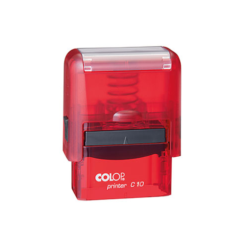 Carimbo Automatico Colop Printer Compacto 10 Vermelho Rubi Translúcido Placa Texto Retangular 10x27mm