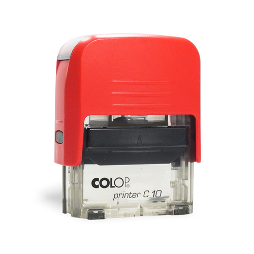 Carimbo Automatico Colop Printer Compacto 10 Vermelho com Base Transparente Placa Texto Retangular 10x27mm
