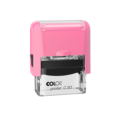 Carimbo Automatico Colop Printer Compacto 20 Rosa Bebê com Base Tranparente Placa Texto Retangular 14x38mm