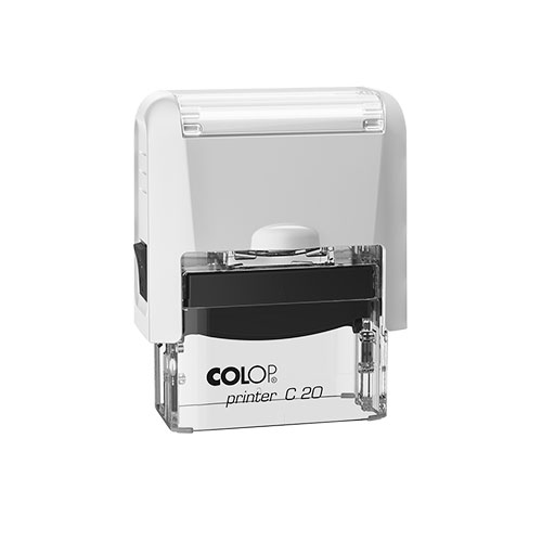 Carimbo Automatico Colop Printer Compacto 20 Branco com Base Transparente Placa Texto Retangular 14x38mm