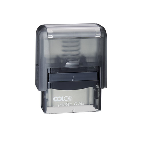 Carimbo Automatico Colop Printer Compacto 20 Fumê Translúcido Placa Texto Retangular 14x38mm
