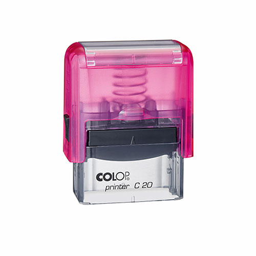Carimbo Automatico Colop Printer Compacto 20 Rosa Morango Translúcido Placa Texto Retangular 14x38mm
