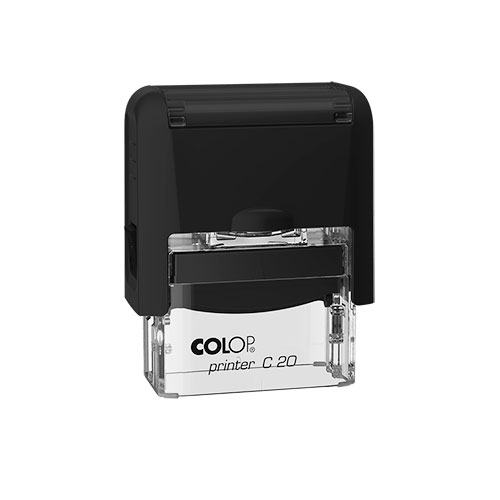 Carimbo Automatico Colop Printer Compacto 20 Preto com Base Transparente Placa Texto Retangular 14x38mm