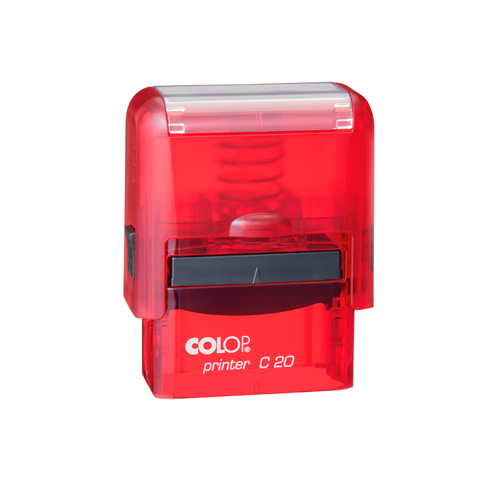 Carimbo Automatico Colop Printer Compacto 20 Vermelho Rubi Translúcido Placa Texto Retangular 14x38mm