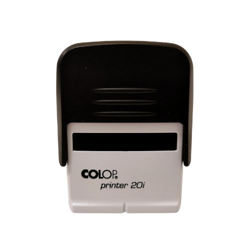 Carimbo Automatico Colop Printer Economy 20 Preto com Base Branca Placa Texto Retangular 14x38mm