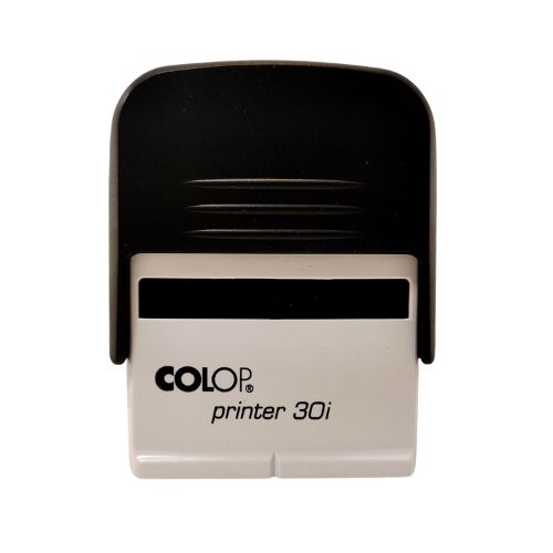 Carimbo Automatico Colop Printer Economy 30 Preto com Base Branca Placa Texto Retangular 18x47mm