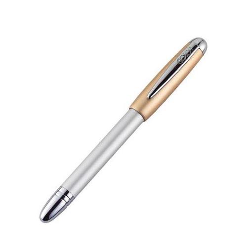 Caneta Carimbo Pen Stamp Alu Magnet Colop Prateada com Tampa Champagne e Ponta Touch
