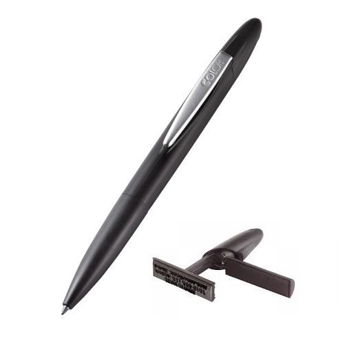 Caneta Carimbo de Metal Colop Stamp Writer Promotion Preta Placa Texto Retangular 08x33mm