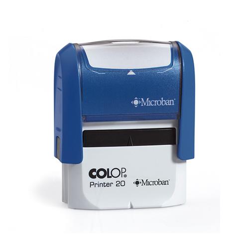 Carimbo Automatico Colop Printer Standard 20 Microban Azul Placa Texto Retangular 14x38mm