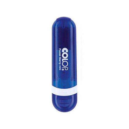 Carimbo de Bolso Colop Mini Pocket Stamp 10 Azul índigo Translúcido Placa Texto Retangular 10x38mm