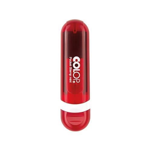 Carimbo de Bolso Colop Mini Pocket Stamp 10 Vermelho Rubi Translúcido Placa Texto Retangular 10x38mm