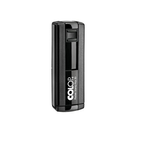 Carimbo de Bolso Colop Pocket Stamp Plus 30 Preto Placa Texto Retangular 18x47mm