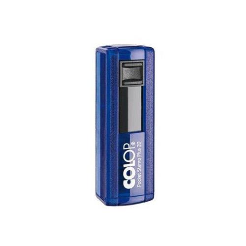 Carimbo de Bolso Colop Pocket Stamp Plus Azul índigo Translúcido Placa Texto Retangular 14x38mm