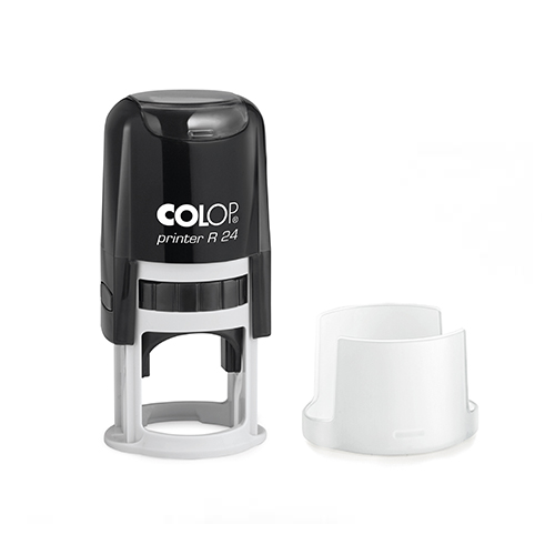 Carimbo Automático Colop Printer R24 Preto Placa Texto Redonda 24mm