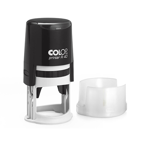 Carimbo Automático Colop Printer R40 Preto Placa Texto Redonda 40mm