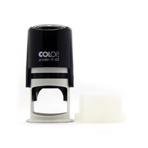 Carimbo Automático Colop Printer R45 Preto Placa Texto Redonda 45mm