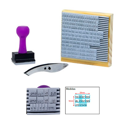 Carimbo de Compor Manual Data Kanji Datador Triplo Sobreposto Produção 6 Dígitos Val. e Fab. 3mm