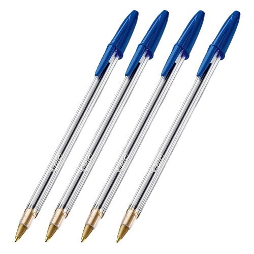 Caneta Bic Cristal Azul Clássica 1.0mm Ponta Média Kit 4 Peças.