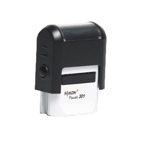 Carimbo Automatico Nykon Power 301 Preto Placa Texto Retangular 10x27mm
