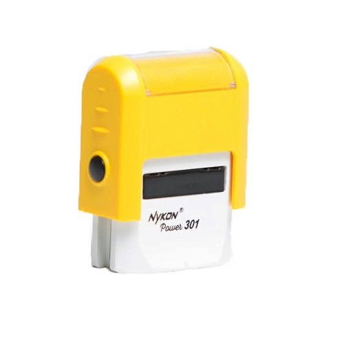 Carimbo Automatico Nykon Power 301 Amarelo Placa Texto Retangular 10x27mm