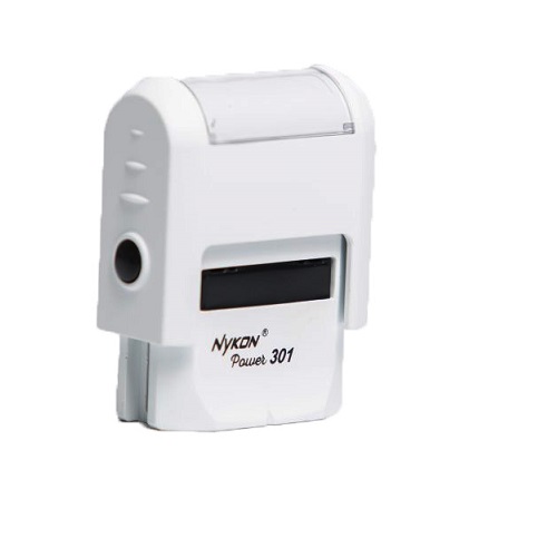 Carimbo Automatico Nykon Power 301 Branco Placa Texto Retangular 10x27mm