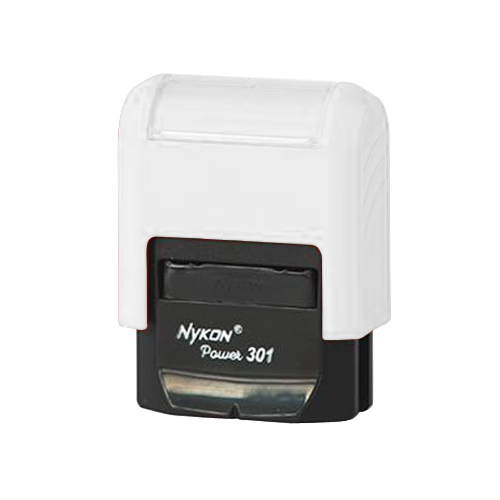 Carimbo Automatico Nykon Black Color 301 Branco com Base Preta Placa Texto Retangular 10x27mm
