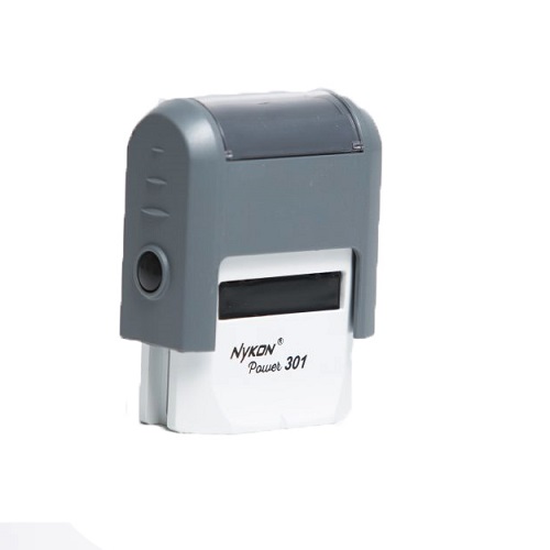 Carimbo Automatico Nykon Power 301 Cinza Placa Texto Retangular 10x27mm