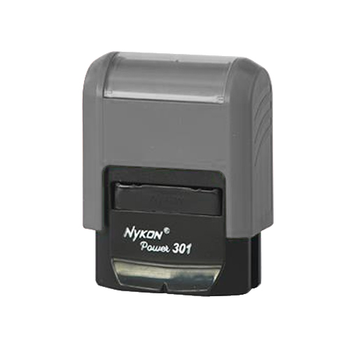 Carimbo Automatico Nykon Black Color 301 Cinza com Base Preta Placa Texto Retangular 10x27mm