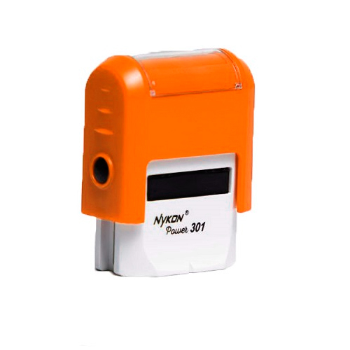 Carimbo Automatico Nykon Power 301 Laranja Placa Texto Retangular 10x27mm