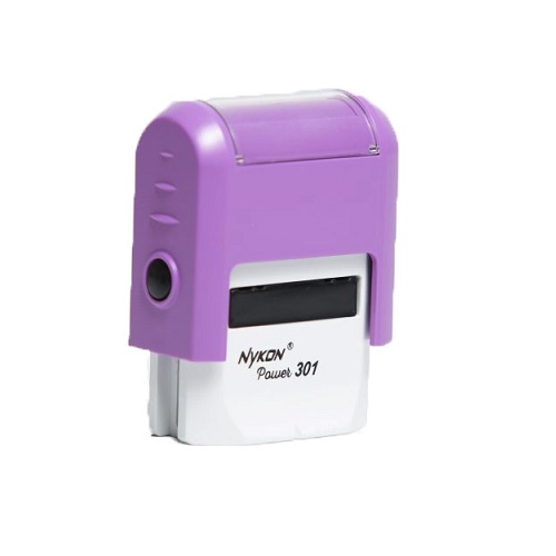 Carimbo Automatico Nykon Power 301 Lilas Placa Texto Retangular 10x27mm