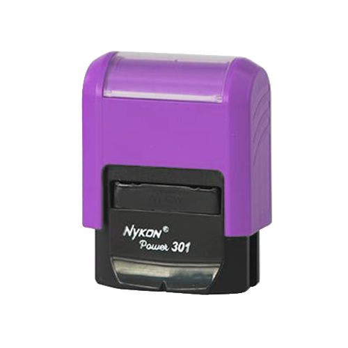 Carimbo Automatico Nykon Black Color 301 Lilas com Base Preta Placa Texto Retangular 10x27mm