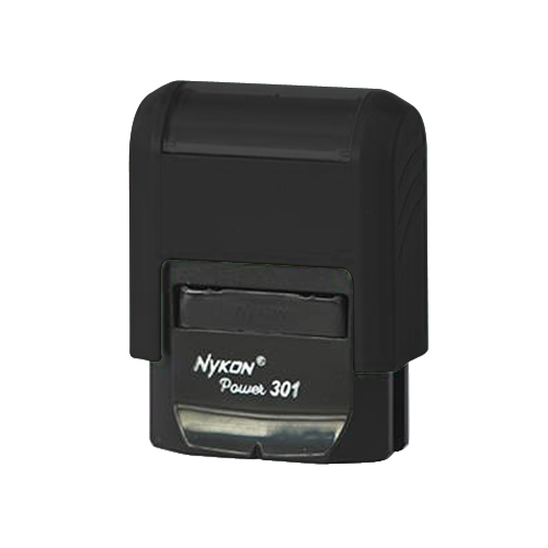 Carimbo Automatico Nykon Black Color 301 Preto com Base Preta Placa Texto Retangular 10x27mm