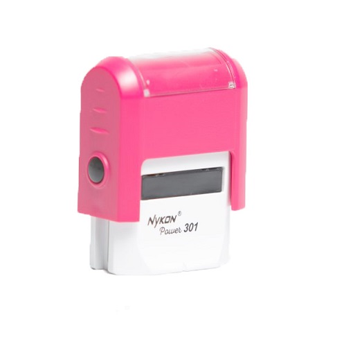 Carimbo Automatico Nykon Power 301 Rosa Placa Texto Retangular 10x27mm