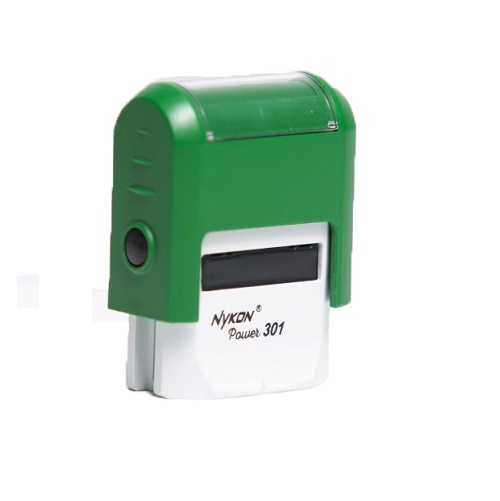 Carimbo Automatico Nykon Power 301 Verde Placa Texto Retangular 10x27mm