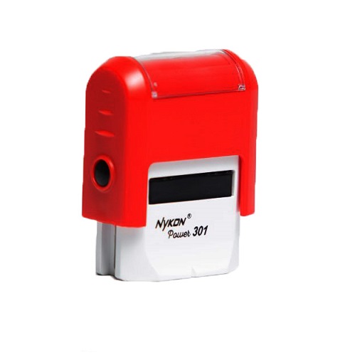 Carimbo Automatico Nykon Power 301 Vermelho Placa Texto Retangular 10x27mm
